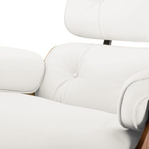 Top Black Grain Leather, Mid Century Chaise Lounge Chair and Ottoman, Modern Chair Classic Design, Walnut Wood, Heavy Duty Base Support for Living Room Office