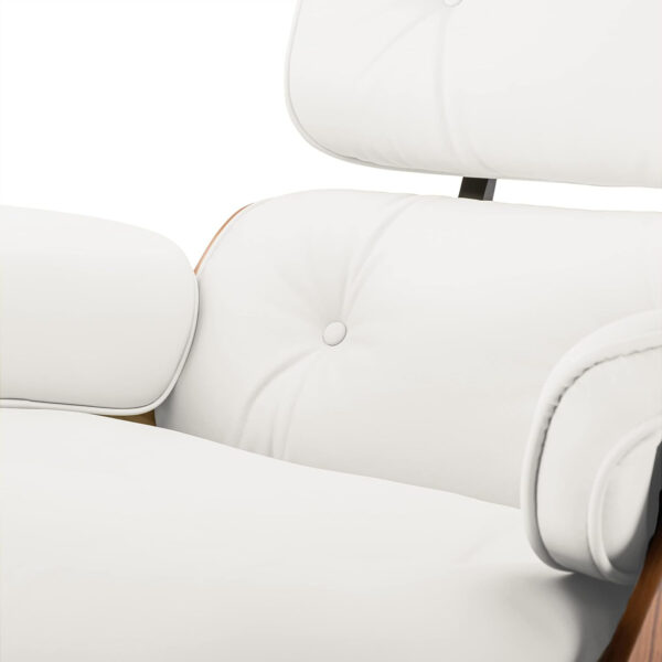 Top Black Grain Leather, Mid Century Chaise Lounge Chair and Ottoman, Modern Chair Classic Design, Walnut Wood, Heavy Duty Base Support for Living Room Office