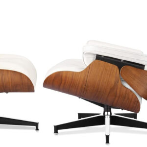 Top Black Grain Leather, Mid Century Chaise Lounge Chair and Ottoman, Modern Chair Classic Design, Walnut Wood, Heavy Duty Base Support for Living Room Office