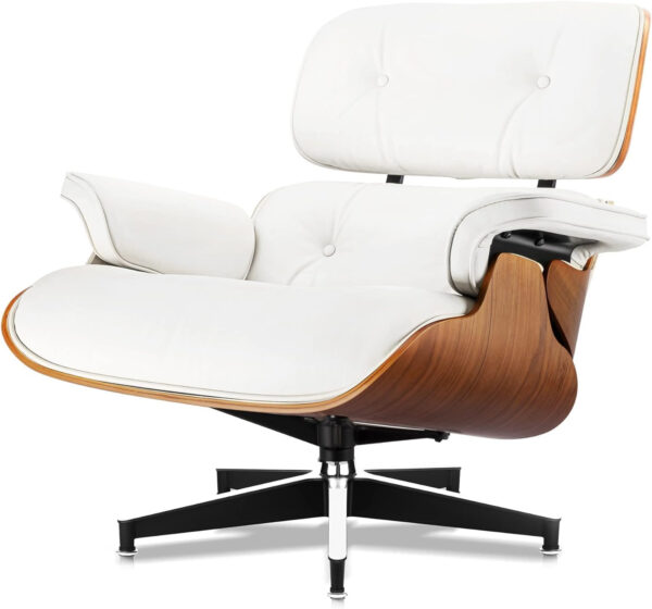 Top Black Grain Leather, Mid Century Chaise Lounge Chair and Ottoman, Modern Chair Classic Design, Walnut Wood, Heavy Duty Base Support for Living Room Office