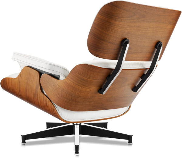 Top Black Grain Leather, Mid Century Chaise Lounge Chair and Ottoman, Modern Chair Classic Design, Walnut Wood, Heavy Duty Base Support for Living Room Office