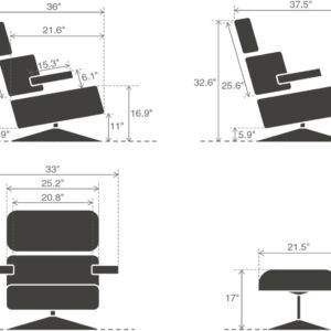 6886ee58e179a16464317efd4aa6f4dcf64af6be249accb5a0b2c.jpg Top Black Grain Leather, Mid Century Chaise Lounge Chair and Ottoman, Modern Chair Classic Design, Heavy Duty Base Support for Living Room Study Lounge Office (Upgraded, Walnut-Brown)