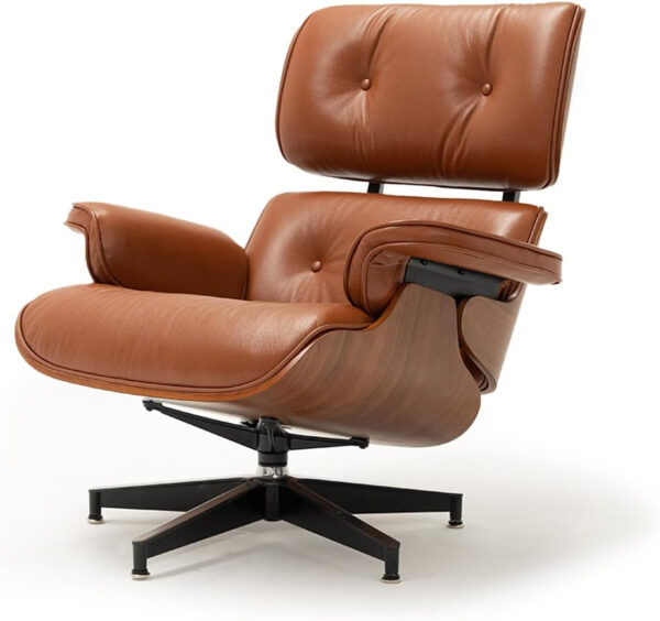 6886ee5c94e69404c8eecbf41bc3a94a8960a624b3cc683a464fd.jpg Top Black Grain Leather, Mid Century Chaise Lounge Chair and Ottoman, Modern Chair Classic Design, Heavy Duty Base Support for Living Room Study Lounge Office (Upgraded, Walnut-Brown)