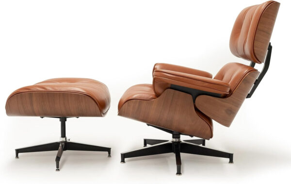 6886ee5d6433d9058766c552ab70fdf3274e04d403496ff086766.jpg Top Black Grain Leather, Mid Century Chaise Lounge Chair and Ottoman, Modern Chair Classic Design, Heavy Duty Base Support for Living Room Study Lounge Office (Upgraded, Walnut-Brown)