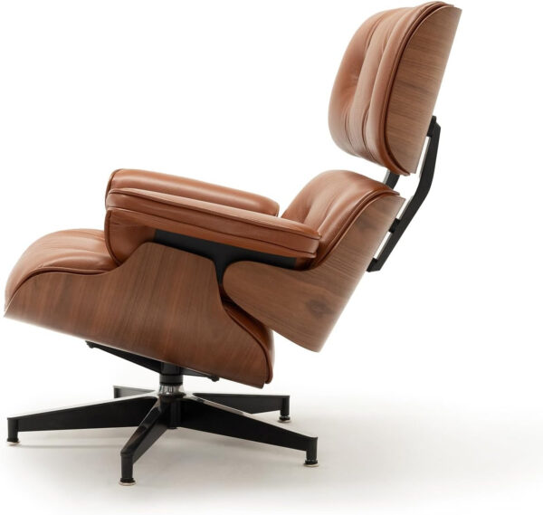 6886ee5e451afccc4c714d2bb9a21f7803f3e4e62df13d55fbe17.jpg Top Black Grain Leather, Mid Century Chaise Lounge Chair and Ottoman, Modern Chair Classic Design, Heavy Duty Base Support for Living Room Study Lounge Office (Upgraded, Walnut-Brown)