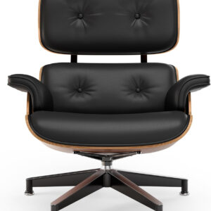 Top Black PU Leather, Mid Century Chaise Lounge Chair and Ottoman, Modern Chair Classic Design, Palisander Wood, Heavy Duty Base Support for Living Room Office