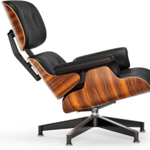 Top Black PU Leather, Mid Century Chaise Lounge Chair and Ottoman, Modern Chair Classic Design, Palisander Wood, Heavy Duty Base Support for Living Room Office