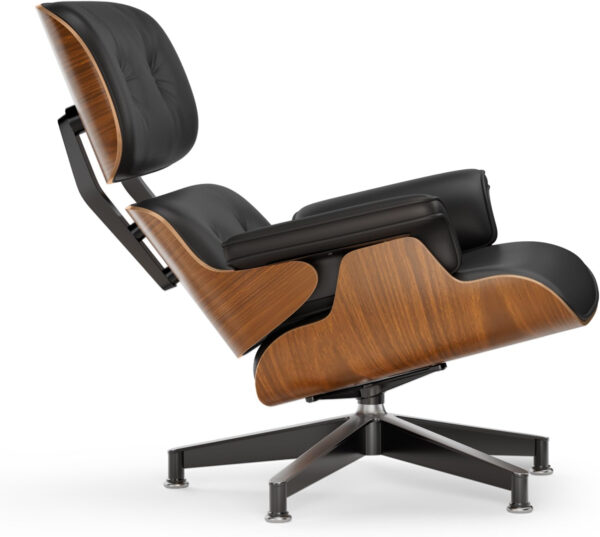 Top Black PU Leather, Mid Century Chaise Lounge Chair and Ottoman, Modern Chair Classic Design, Palisander Wood, Heavy Duty Base Support for Living Room Office