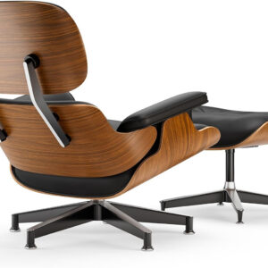 Top Black PU Leather, Mid Century Chaise Lounge Chair and Ottoman, Modern Chair Classic Design, Palisander Wood, Heavy Duty Base Support for Living Room Office