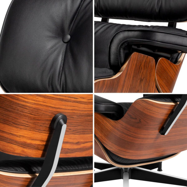 6886eed04dc9eff9a8bccbd1798b4a73a60c59663bba7fa1ea380.jpg Mid Century Chaise Lounge Chair and Ottoman Top Grain Leather Classic Accent Chairs 360° swivel base with 15° Perma-tilt Quality Wooden Shell Lounge Chair for Living Room Reading - Walnut/White