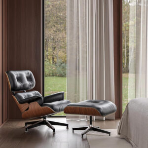 Top Black Grain Leather, Mid Century Chaise Lounge Chair and Ottoman, Modern Chair Classic Design, Heavy Duty Base Support for Living Room Study Lounge Office, Palisander