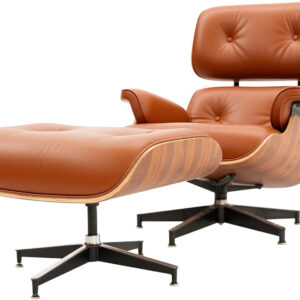 Top Black Grain Leather, Mid Century Chaise Lounge Chair and Ottoman, Modern Chair Classic Design, Heavy Duty Base Support for Living Room Study Lounge Office, Palisander