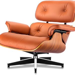Top Black Grain Leather, Mid Century Chaise Lounge Chair and Ottoman, Modern Chair Classic Design, Heavy Duty Base Support for Living Room Study Lounge Office, Palisander