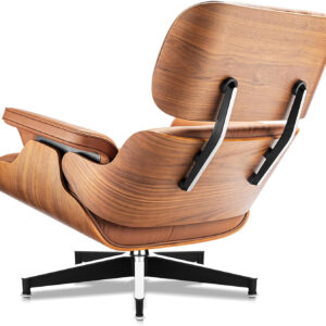 Top Black Grain Leather, Mid Century Chaise Lounge Chair and Ottoman, Modern Chair Classic Design, Heavy Duty Base Support for Living Room Study Lounge Office, Palisander