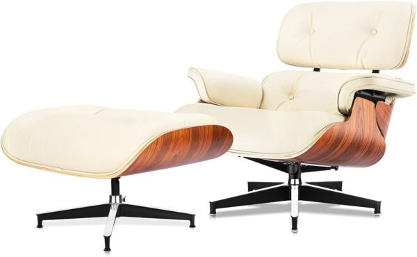 Top Grain Leather Chaise Lounge Chair and Ottoman Classic Accent Chairs 360° Swivel Heavy Duty Base Support Quality Wooden Shell Mid Century Lounge Chair for Living Room Office Reading Palisander