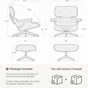 Top Grain Leather Chaise Lounge Chair and Ottoman Classic Accent Chairs 360° Swivel Heavy Duty Base Support Quality Wooden Shell Mid Century Lounge Chair for Living Room Office Reading Palisander