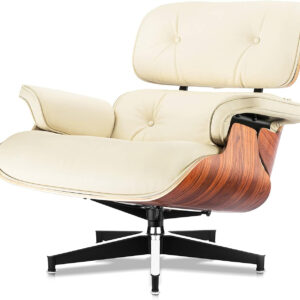 Top Grain Leather Chaise Lounge Chair and Ottoman Classic Accent Chairs 360° Swivel Heavy Duty Base Support Quality Wooden Shell Mid Century Lounge Chair for Living Room Office Reading Palisander