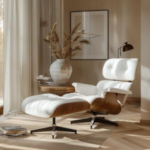Top Grain Leather Chaise Lounge Chair and Ottoman Classic Accent Chairs 360° Swivel Heavy Duty Base Support Quality Wooden Shell Mid Century Lounge Chair for Living Room Office Reading Palisander