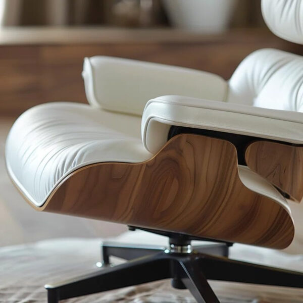 Top Grain Leather Chaise Lounge Chair and Ottoman Classic Accent Chairs 360° Swivel Heavy Duty Base Support Quality Wooden Shell Mid Century Lounge Chair for Living Room Office Reading Palisander