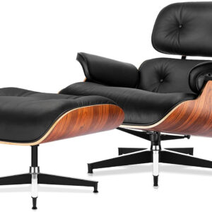 Top Grain Leather Chaise Lounge Chair and Ottoman Classic Accent Chairs 360° Swivel Heavy Duty Base Support Quality Wooden Shell Mid Century Lounge Chair for Living Room Office Reading Palisander