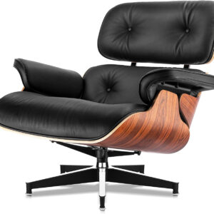Top Grain Leather Chaise Lounge Chair and Ottoman Classic Accent Chairs 360° Swivel Heavy Duty Base Support Quality Wooden Shell Mid Century Lounge Chair for Living Room Office Reading Palisander
