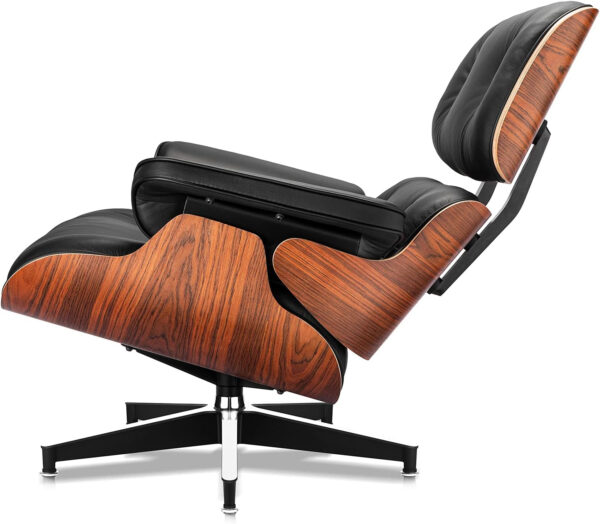 Top Grain Leather Chaise Lounge Chair and Ottoman Classic Accent Chairs 360° Swivel Heavy Duty Base Support Quality Wooden Shell Mid Century Lounge Chair for Living Room Office Reading Palisander