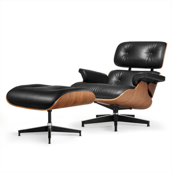 Top Grain Leather Chaise Lounge Chair and Ottoman Classic Accent Chairs 360° Swivel Heavy Duty Base Support Quality Wooden Shell Mid Century Lounge Chair for Living Room Office Reading Palisander