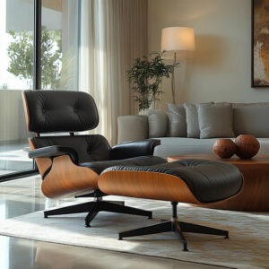 Top Grain Leather Chaise Lounge Chair and Ottoman Classic Accent Chairs 360° Swivel Heavy Duty Base Support Quality Wooden Shell Mid Century Lounge Chair for Living Room Office Reading Palisander