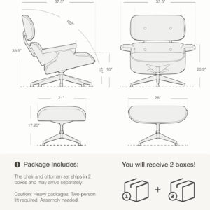 Top Grain Leather Chaise Lounge Chair and Ottoman Classic Accent Chairs 360° Swivel Heavy Duty Base Support Quality Wooden Shell Mid Century Lounge Chair for Living Room Office Reading Palisander