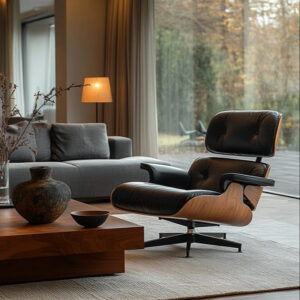 Top Grain Leather Chaise Lounge Chair and Ottoman Classic Accent Chairs 360° Swivel Heavy Duty Base Support Quality Wooden Shell Mid Century Lounge Chair for Living Room Office Reading Palisander