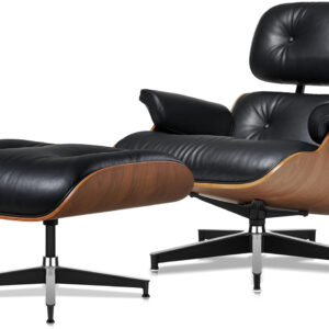 Chaise Lounge Chair with Ottoman Genuine Leather High-Resilience Foam Cushions Mid Century Modern Ergonomic Design for Living Room Study Lounge Office Palisander Black