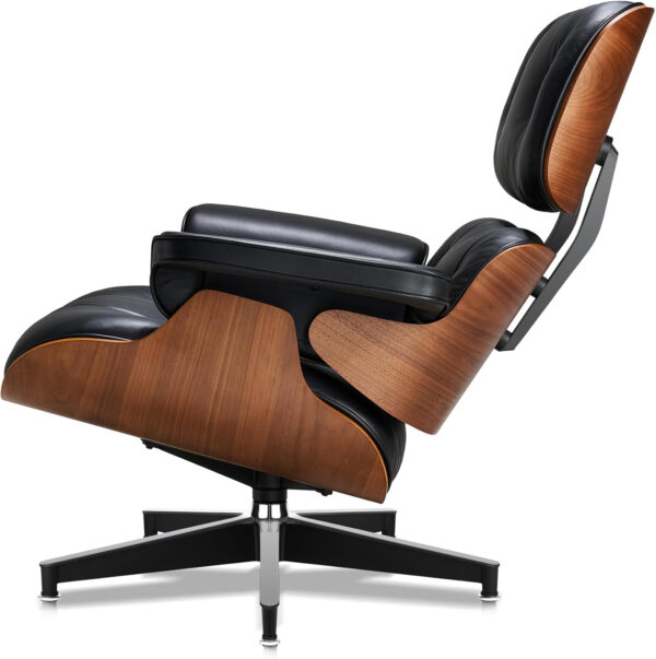 Chaise Lounge Chair with Ottoman Genuine Leather High-Resilience Foam Cushions Mid Century Modern Ergonomic Design for Living Room Study Lounge Office Palisander Black