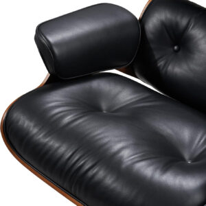 Chaise Lounge Chair with Ottoman Genuine Leather High-Resilience Foam Cushions Mid Century Modern Ergonomic Design for Living Room Study Lounge Office Palisander Black