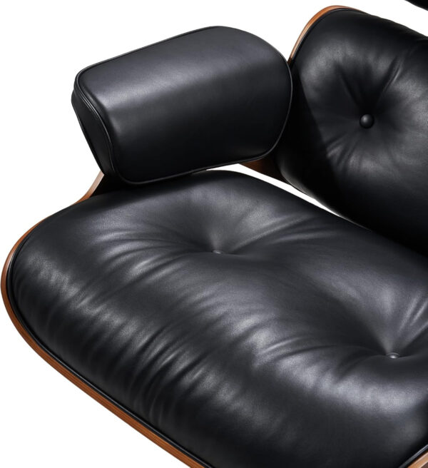 Chaise Lounge Chair with Ottoman Genuine Leather High-Resilience Foam Cushions Mid Century Modern Ergonomic Design for Living Room Study Lounge Office Palisander Black