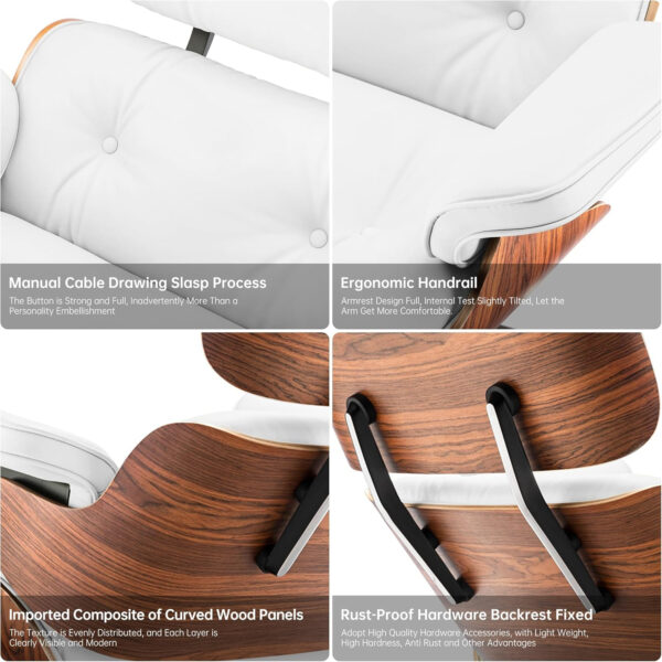 Chaise Lounge Chair with Ottoman Genuine Leather High-Resilience Foam Cushions Mid Century Modern Ergonomic Design for Living Room Study Lounge Office Palisander Black
