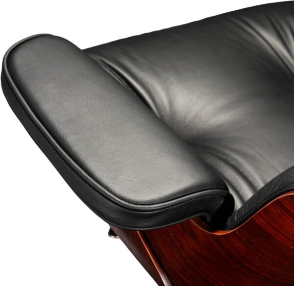 Chaise Lounge Chair with Ottoman Genuine Leather High-Resilience Foam Cushions Mid Century Modern Ergonomic Design for Living Room Study Lounge Office Palisander Black