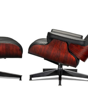 Chaise Lounge Chair with Ottoman Genuine Leather High-Resilience Foam Cushions Mid Century Modern Ergonomic Design for Living Room Study Lounge Office Palisander Black