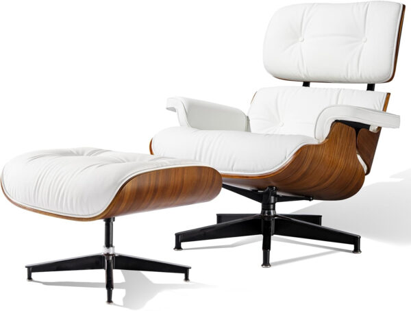 Chaise Lounge Chair with Ottoman Genuine Leather High-Resilience Foam Cushions Mid Century Modern Ergonomic Design for Living Room Study Lounge Office Palisander Black