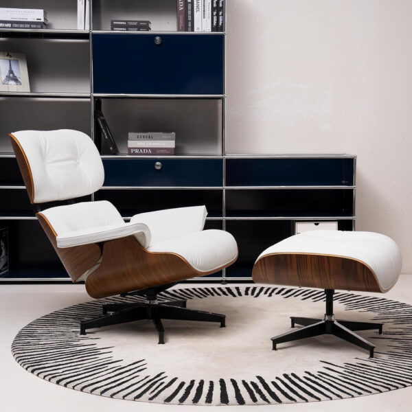 Chaise Lounge Chair with Ottoman Genuine Leather High-Resilience Foam Cushions Mid Century Modern Ergonomic Design for Living Room Study Lounge Office Palisander Black