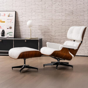 Chaise Lounge Chair with Ottoman Genuine Leather High-Resilience Foam Cushions Mid Century Modern Ergonomic Design for Living Room Study Lounge Office Palisander Black