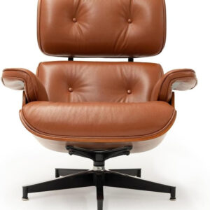 Chaise Lounge Chair with Ottoman Genuine Leather High-Resilience Foam Cushions Mid Century Modern Ergonomic Design for Living Room Study Lounge Office Palisander Black
