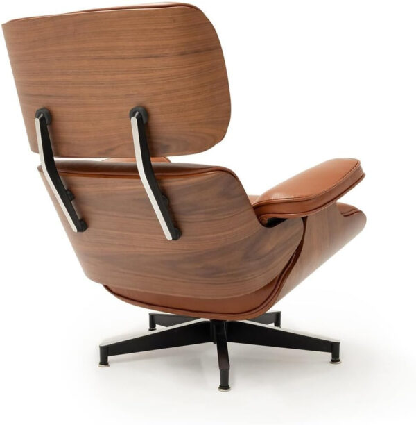 Chaise Lounge Chair with Ottoman Genuine Leather High-Resilience Foam Cushions Mid Century Modern Ergonomic Design for Living Room Study Lounge Office Palisander Black