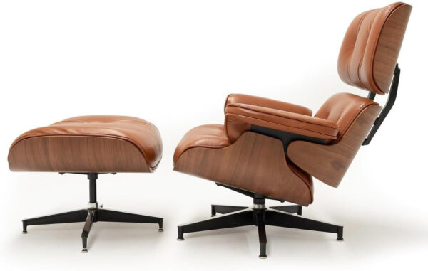 Chaise Lounge Chair with Ottoman Genuine Leather High-Resilience Foam Cushions Mid Century Modern Ergonomic Design for Living Room Study Lounge Office Palisander Black