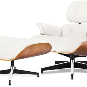 Chaise Lounge Chair with Ottoman Genuine Leather High-Resilience Foam Cushions Mid Century Modern Ergonomic Design for Living Room Study Lounge Office Palisander Black