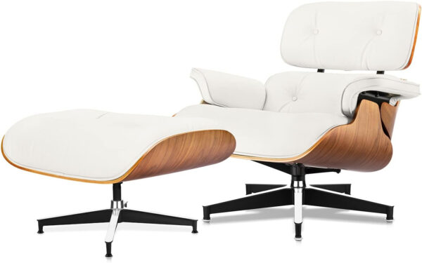 Chaise Lounge Chair with Ottoman Genuine Leather High-Resilience Foam Cushions Mid Century Modern Ergonomic Design for Living Room Study Lounge Office Palisander Black