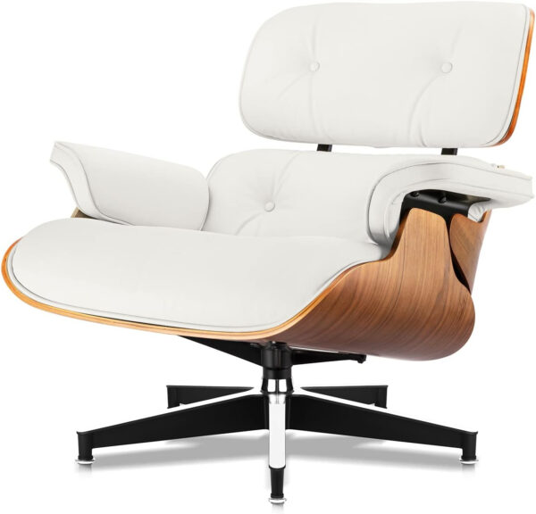 Chaise Lounge Chair with Ottoman Genuine Leather High-Resilience Foam Cushions Mid Century Modern Ergonomic Design for Living Room Study Lounge Office Palisander Black
