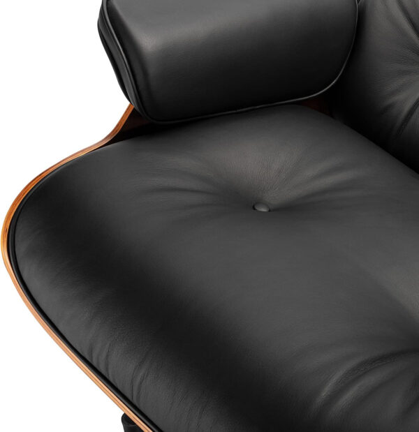 Chaise Lounge Chair with Ottoman Genuine Leather High-Resilience Foam Cushions Mid Century Modern Ergonomic Design for Living Room Study Lounge Office Palisander Black