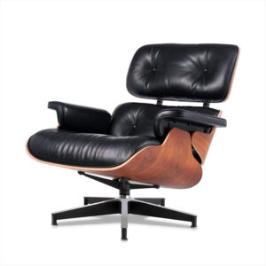 Chaise Lounge Chair with Ottoman Genuine Leather High-Resilience Foam Cushions Mid Century Modern Ergonomic Design for Living Room Study Lounge Office Palisander Black