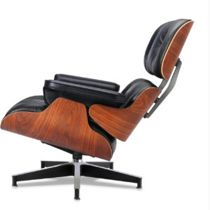 Chaise Lounge Chair with Ottoman Genuine Leather High-Resilience Foam Cushions Mid Century Modern Ergonomic Design for Living Room Study Lounge Office Palisander Black