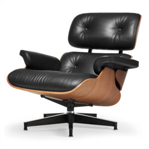 Chaise Lounge Chair with Ottoman Genuine Leather High-Resilience Foam Cushions Mid Century Modern Ergonomic Design for Living Room Study Lounge Office Palisander Black